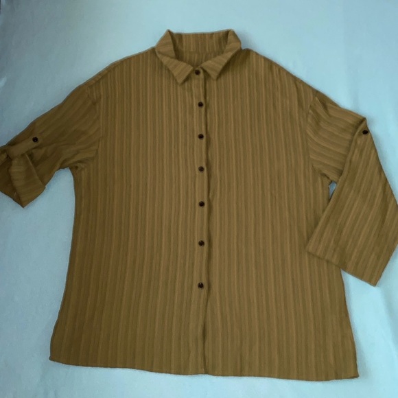 SHEIN Essence Plus army green long roll tab button up textured tunic NEW size 3X - Picture 3 of 14